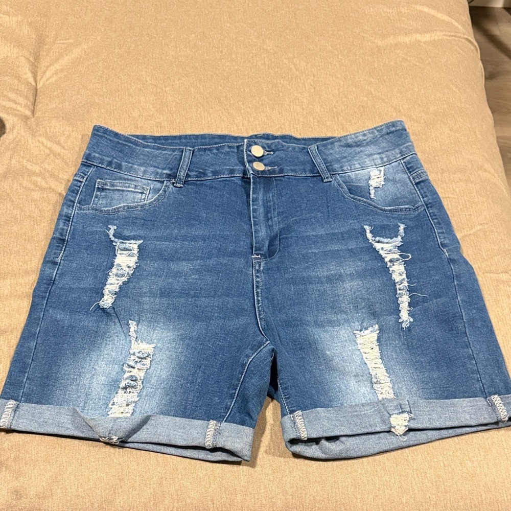 Trendy Distressed Blue Jean Shorts